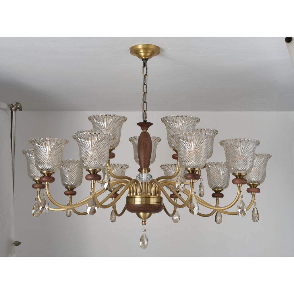 W&F Collection | Cognelle Cognac Glass and Ash Wood Chandelier