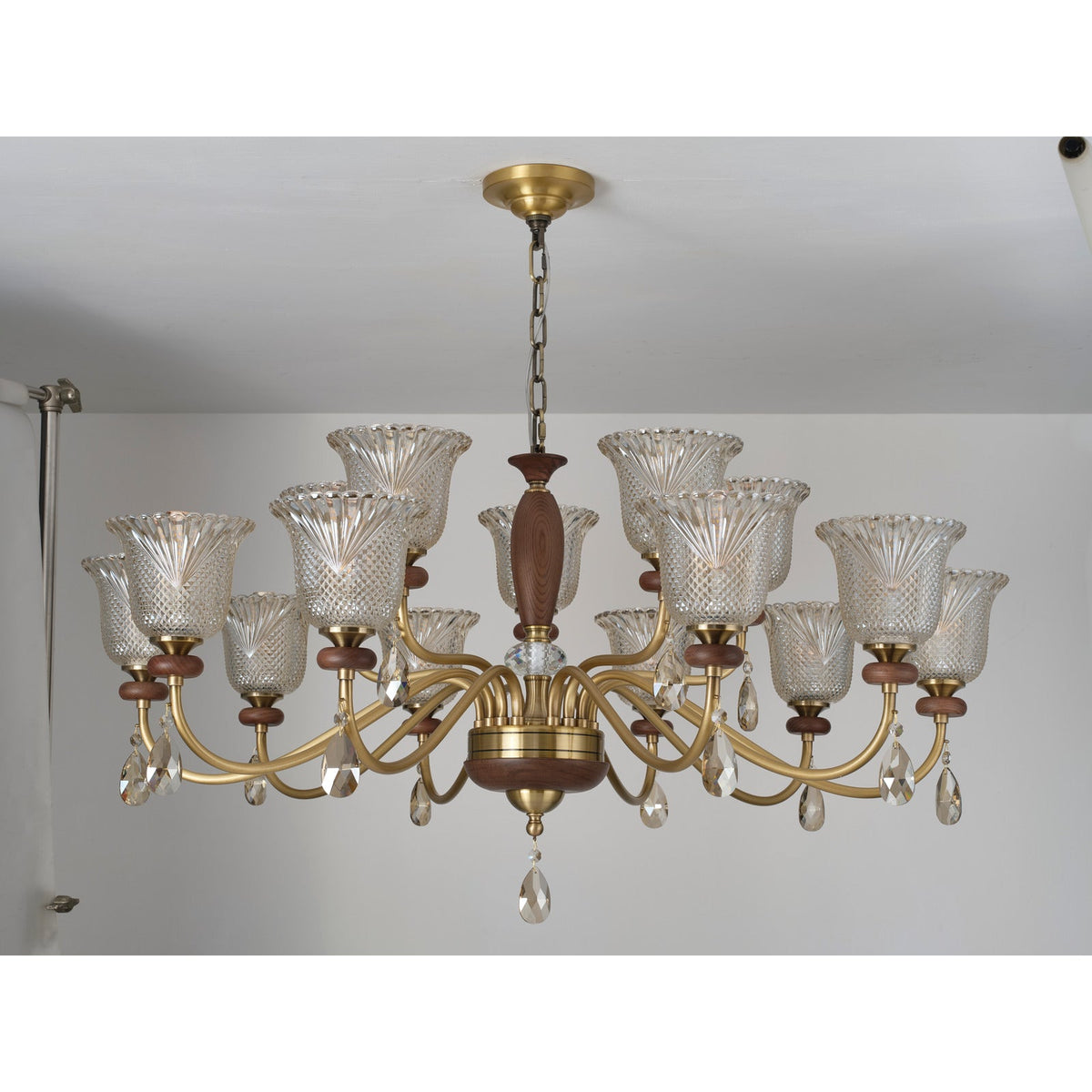 W&F Collection | Cognelle Cognac Glass and Ash Wood Chandelier