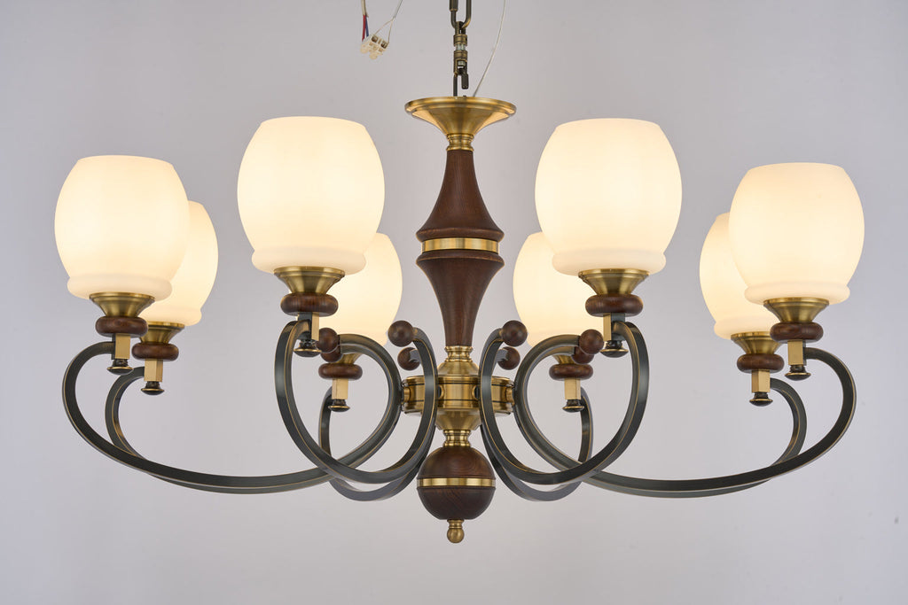 W&F Collection | Briarwood Ash Wood and Milk Glass Chandelier