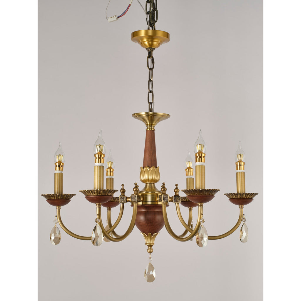 W&F Collection | Candelis Candle-Style Wood and Crystal Chandelier