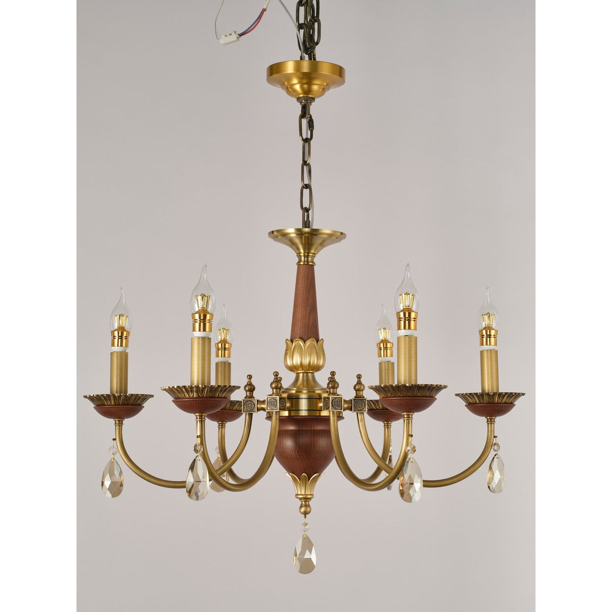 W&F Collection | Candelis Candle-Style Wood and Crystal Chandelier