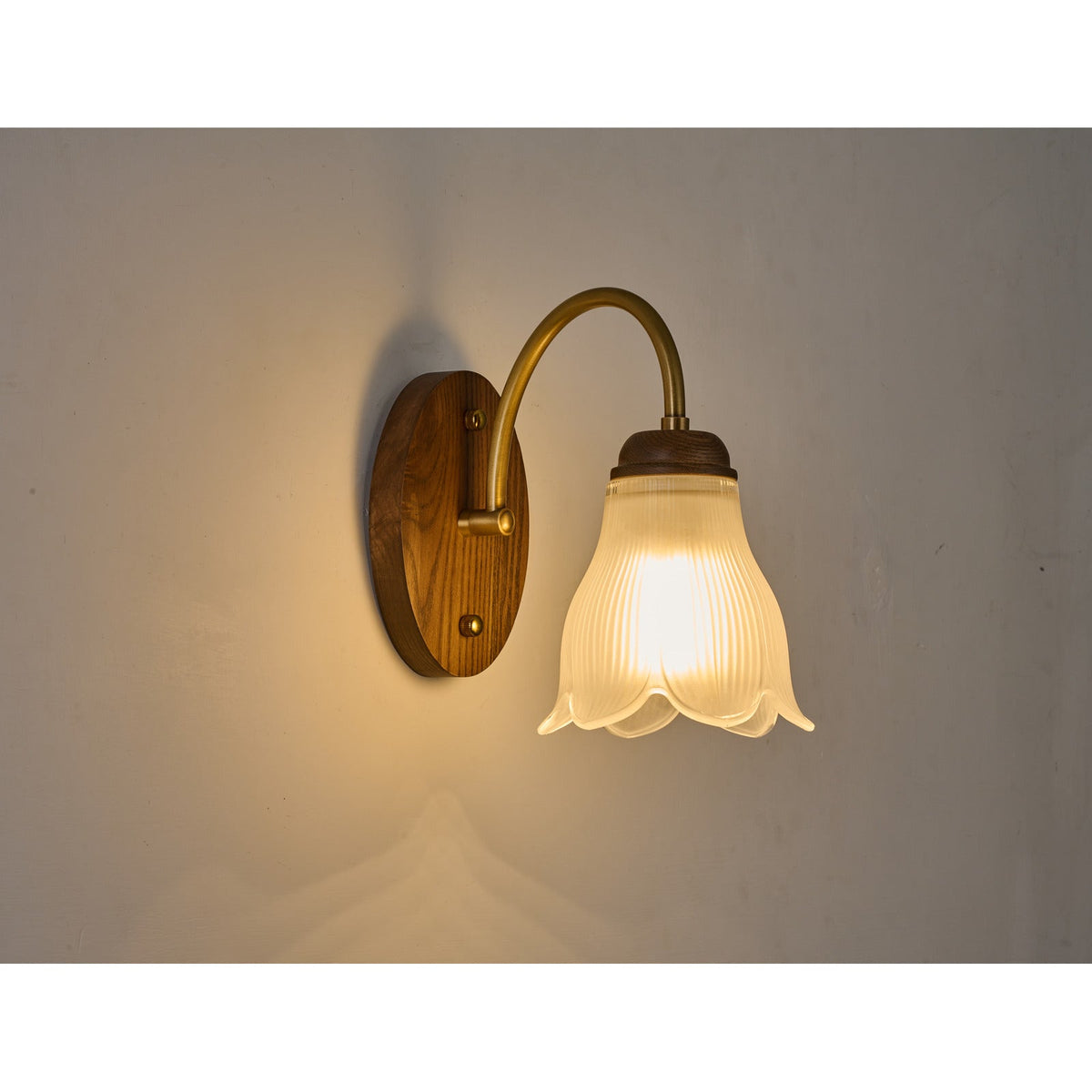 W&F Collection | Bellarune Ribbed Bell Glass and Walnut Wall Sconce