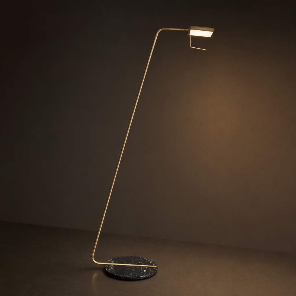 W&F Collection | Antique Brass Marble LED Floor Lamp
