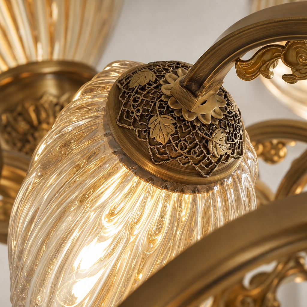 W&F Collection | Classic American Brass Floral Crystal Ceiling Lamp