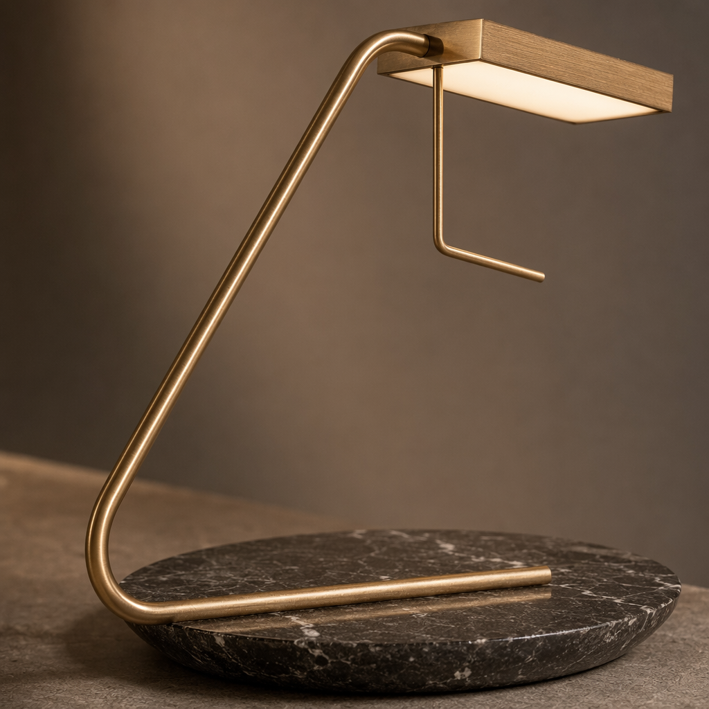 W&F Collection | Antique Brass Marble LED Table Lamp