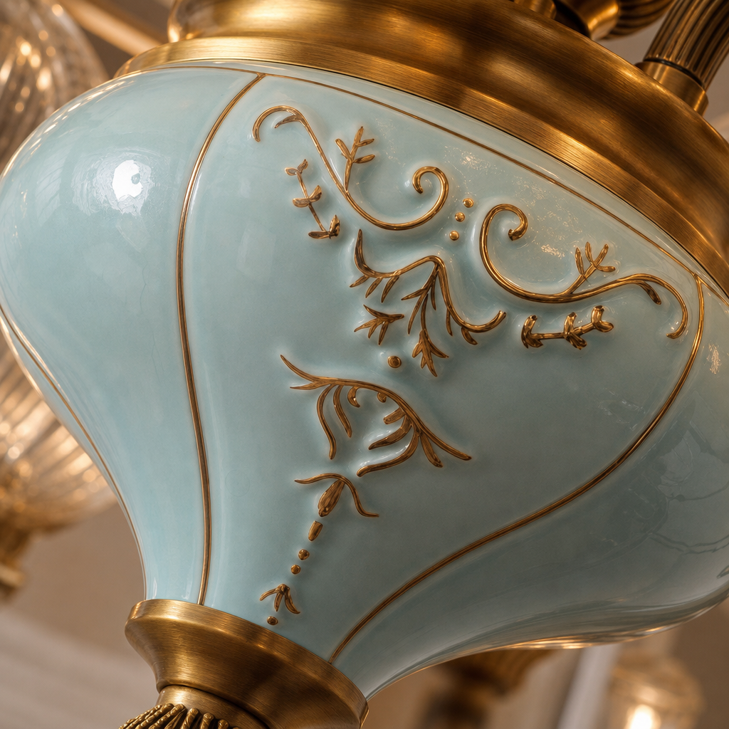 W&F Collection | Blue Glazed Ceramic Two-Tier Chandelier