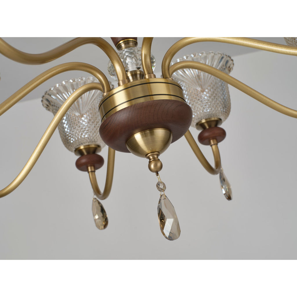 W&F Collection | Cognelle Cognac Glass and Ash Wood Chandelier