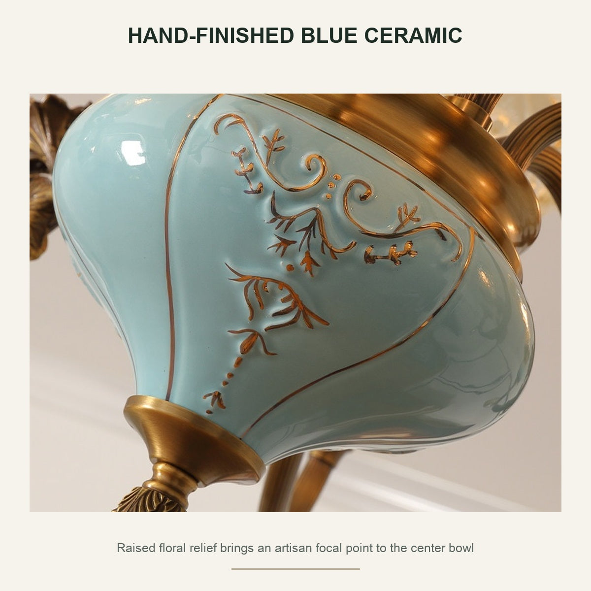 W&F Collection | Blue Glazed Ceramic Two-Tier Chandelier