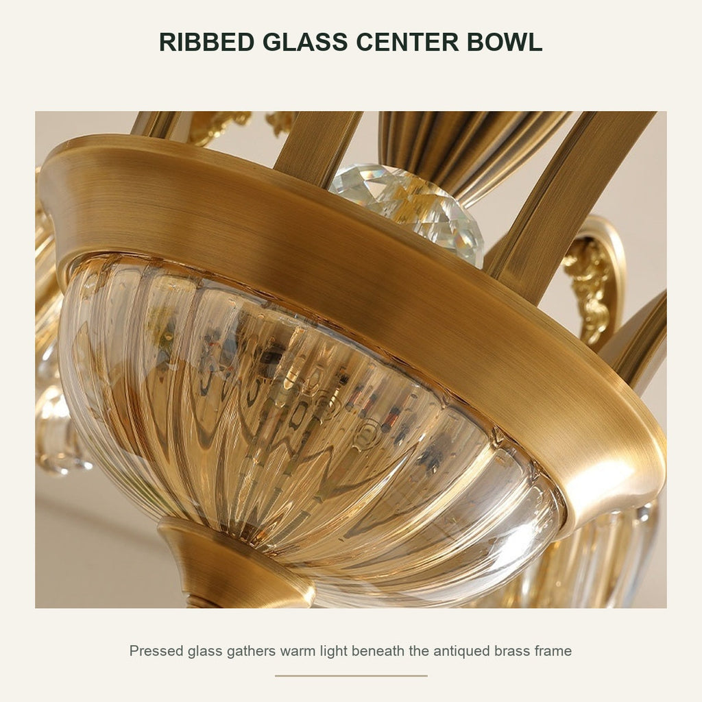 W&F Collection | Classic American Brass Floral Crystal Ceiling Lamp