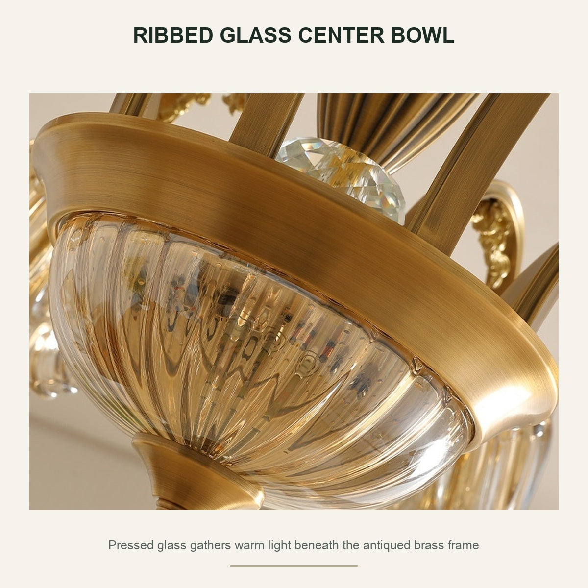 W&F Collection | Classic American Brass Floral Crystal Ceiling Lamp