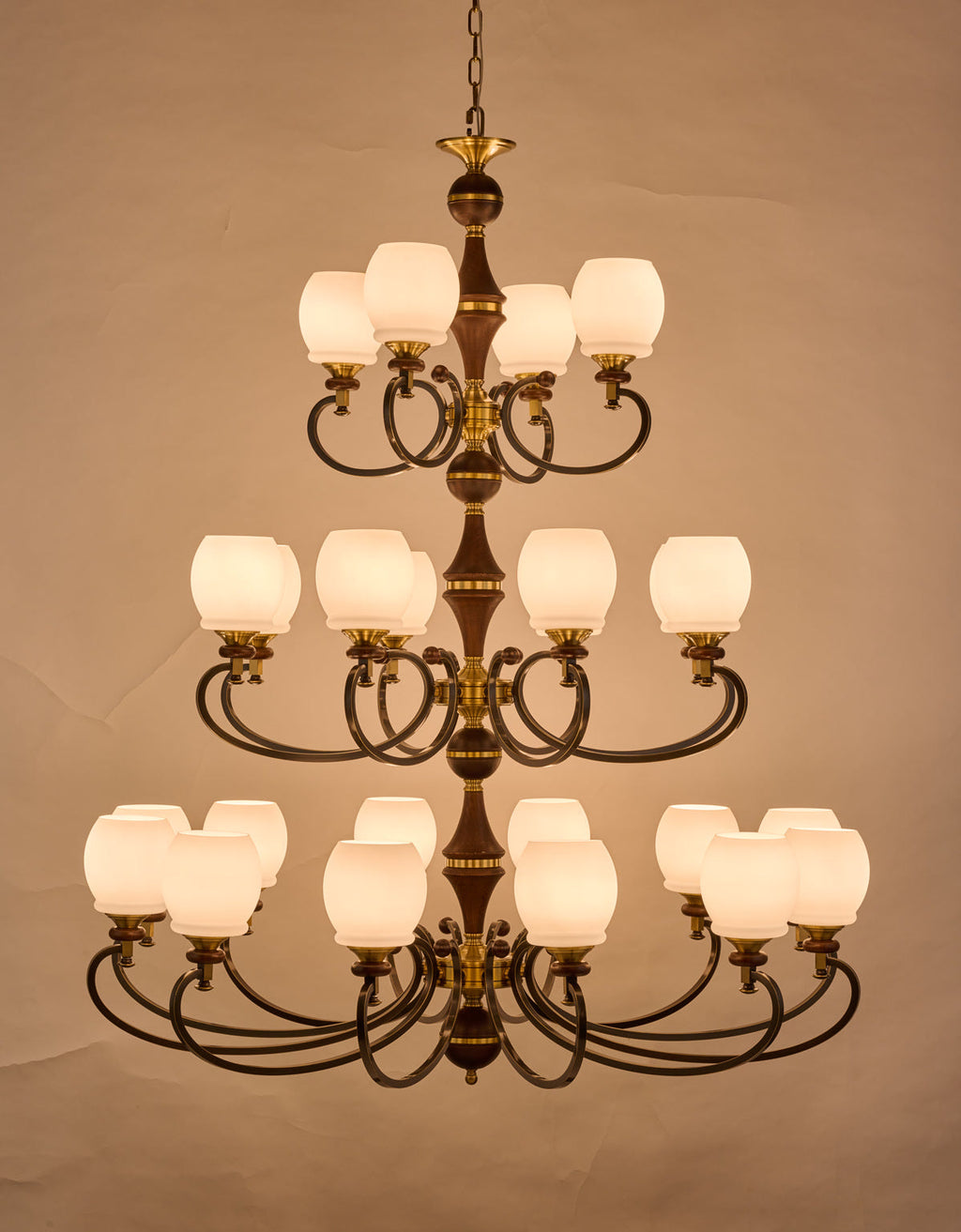 W&F Collection | Briarwood Ash Wood and Milk Glass Chandelier