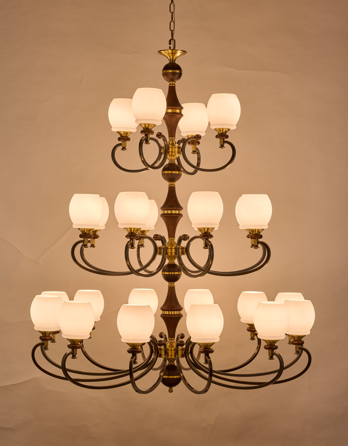 W&F Collection | Briarwood Ash Wood and Milk Glass Chandelier