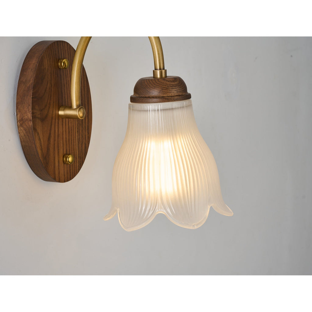 W&F Collection | Bellarune Ribbed Bell Glass and Walnut Wall Sconce