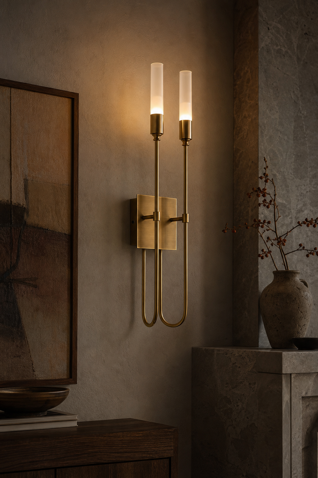 W&F Collection | Double Arrow Brass and Acrylic Wall Sconce