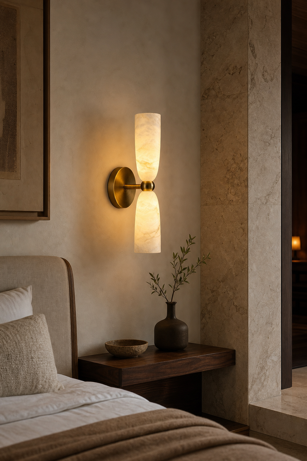 W&F Collection | Double Alabaster Cylinder Wall Sconce