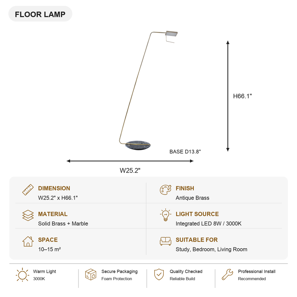 W&F Collection | Antique Brass Marble LED Floor Lamp