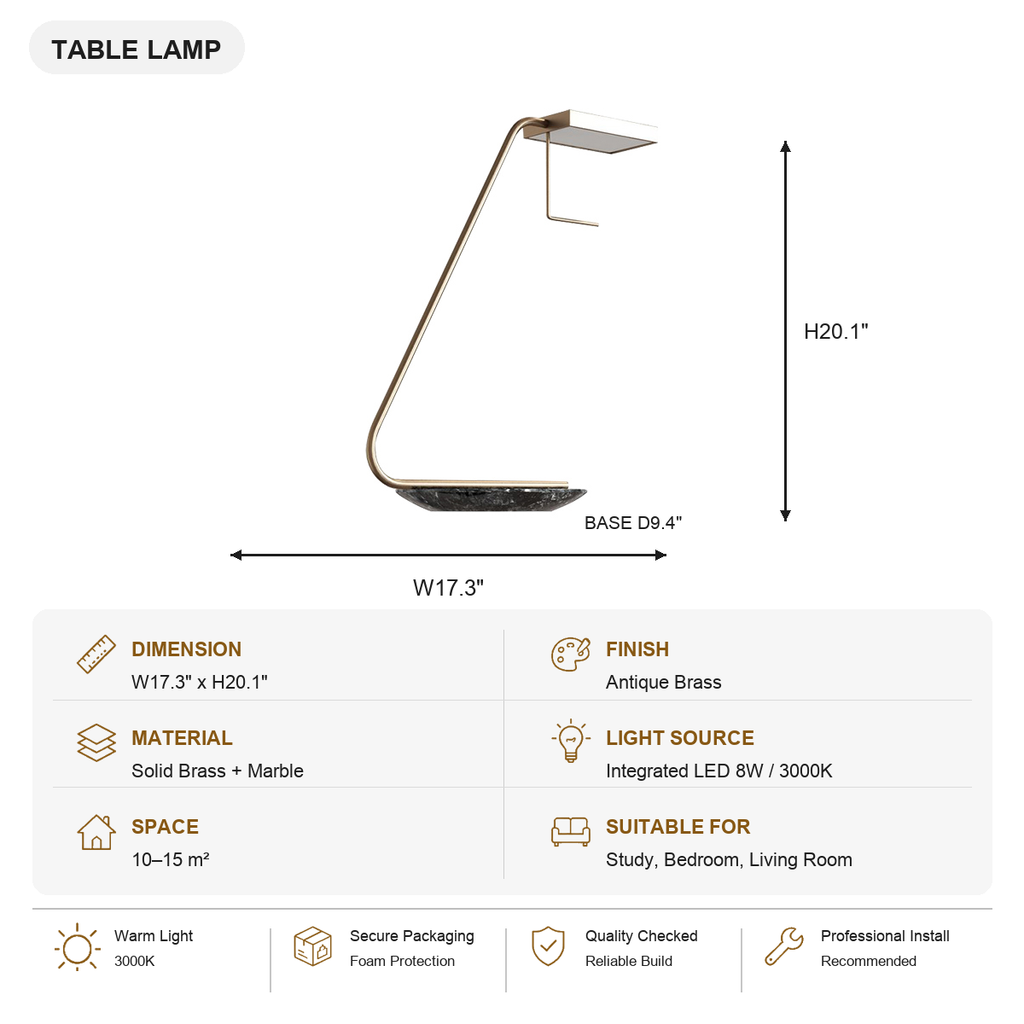 W&F Collection | Antique Brass Marble LED Table Lamp