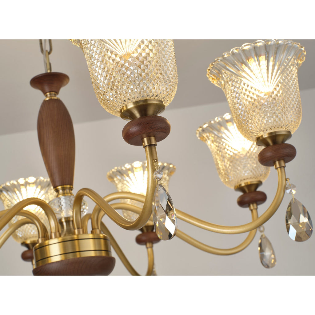 W&F Collection | Cognelle Cognac Glass and Ash Wood Chandelier