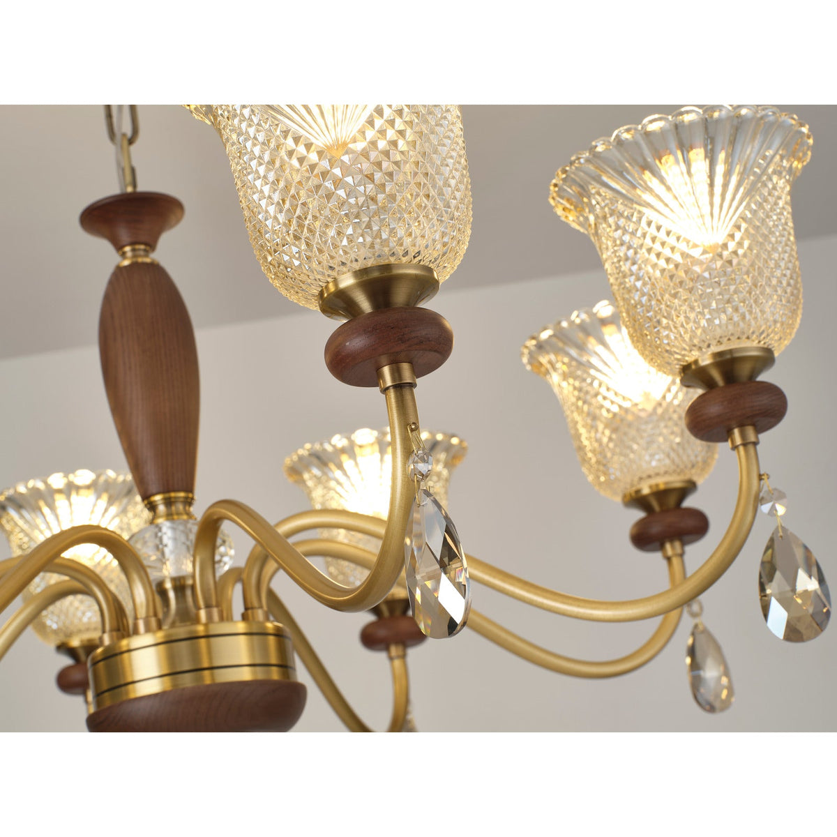 W&F Collection | Cognelle Cognac Glass and Ash Wood Chandelier