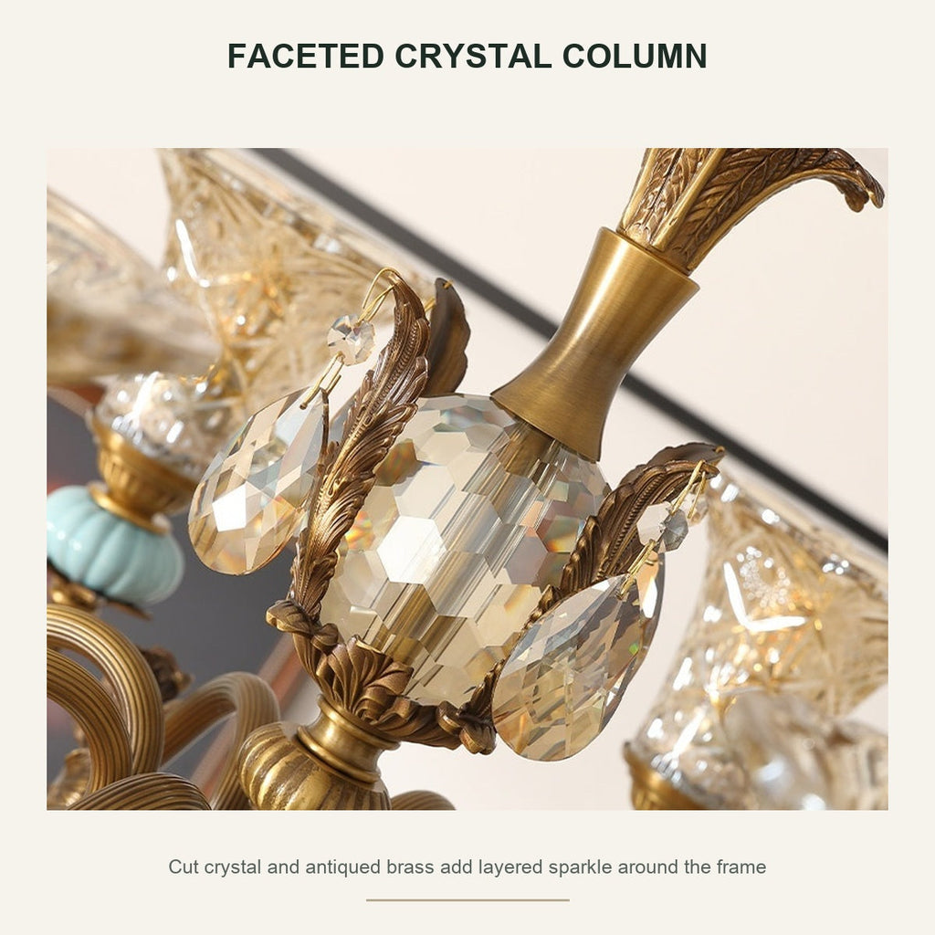 W&F Collection | Blue Glazed Ceramic Brass Crystal Chandelier