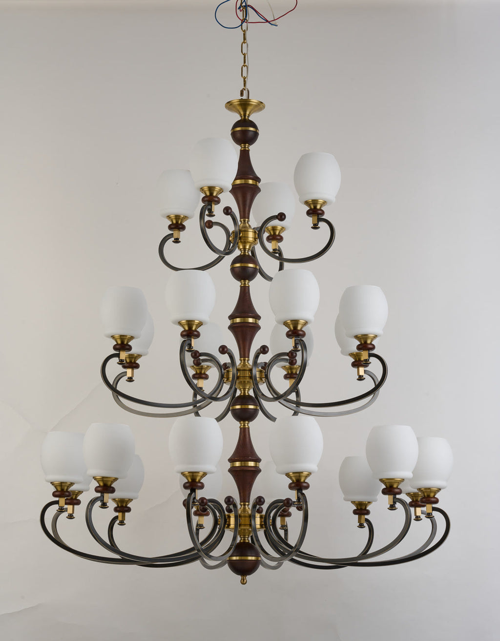 W&F Collection | Briarwood Ash Wood and Milk Glass Chandelier