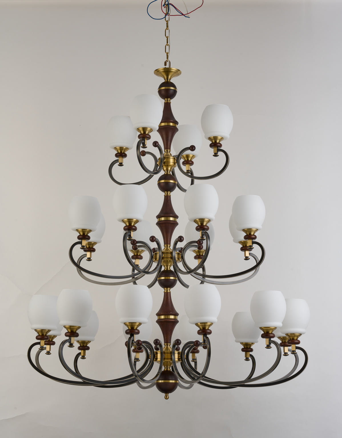 W&F Collection | Briarwood Ash Wood and Milk Glass Chandelier