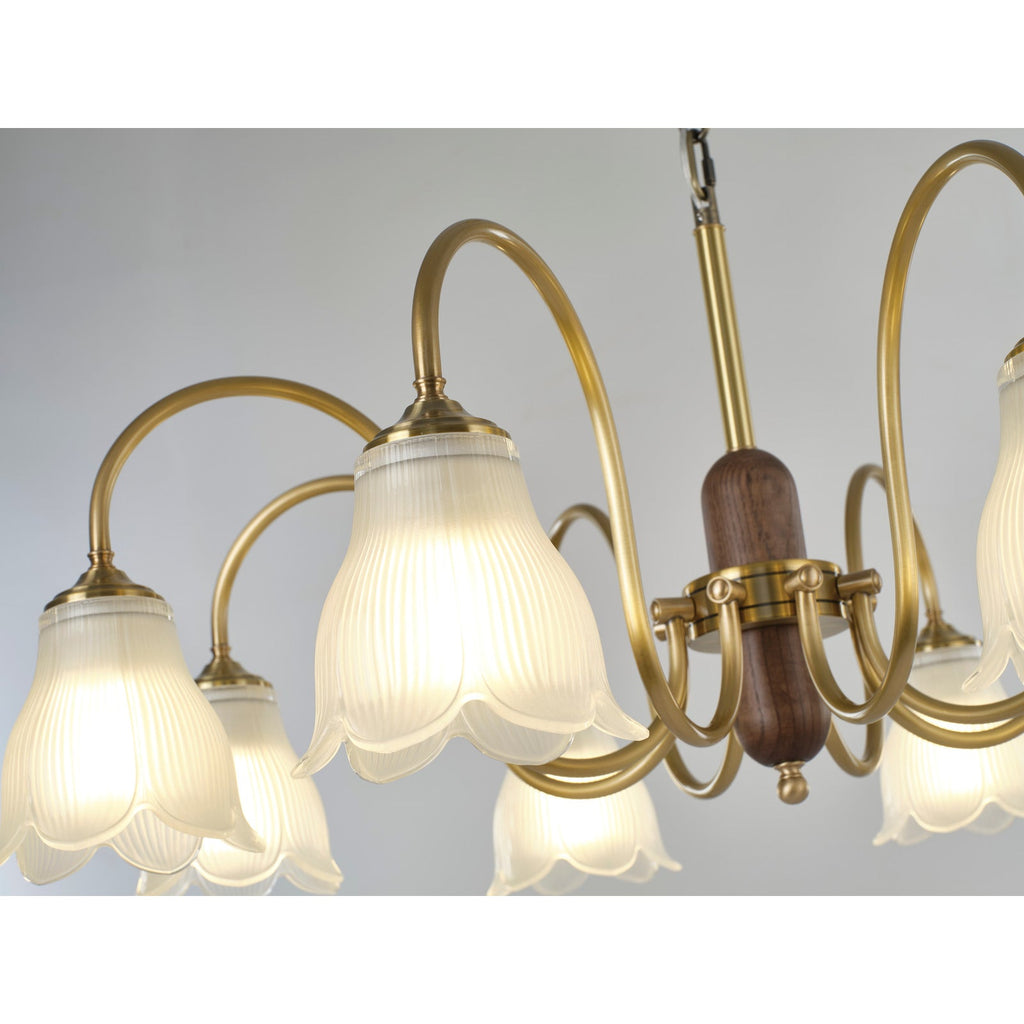 W&F Collection | Bellarune Ribbed Bell Glass and Walnut Chandelier