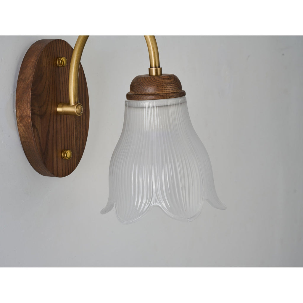 W&F Collection | Bellarune Ribbed Bell Glass and Walnut Wall Sconce