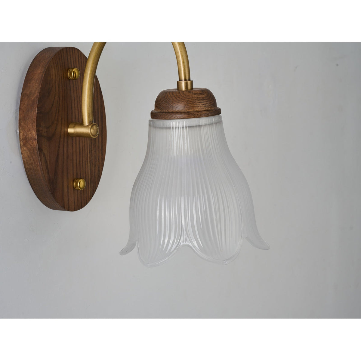 W&F Collection | Bellarune Ribbed Bell Glass and Walnut Wall Sconce