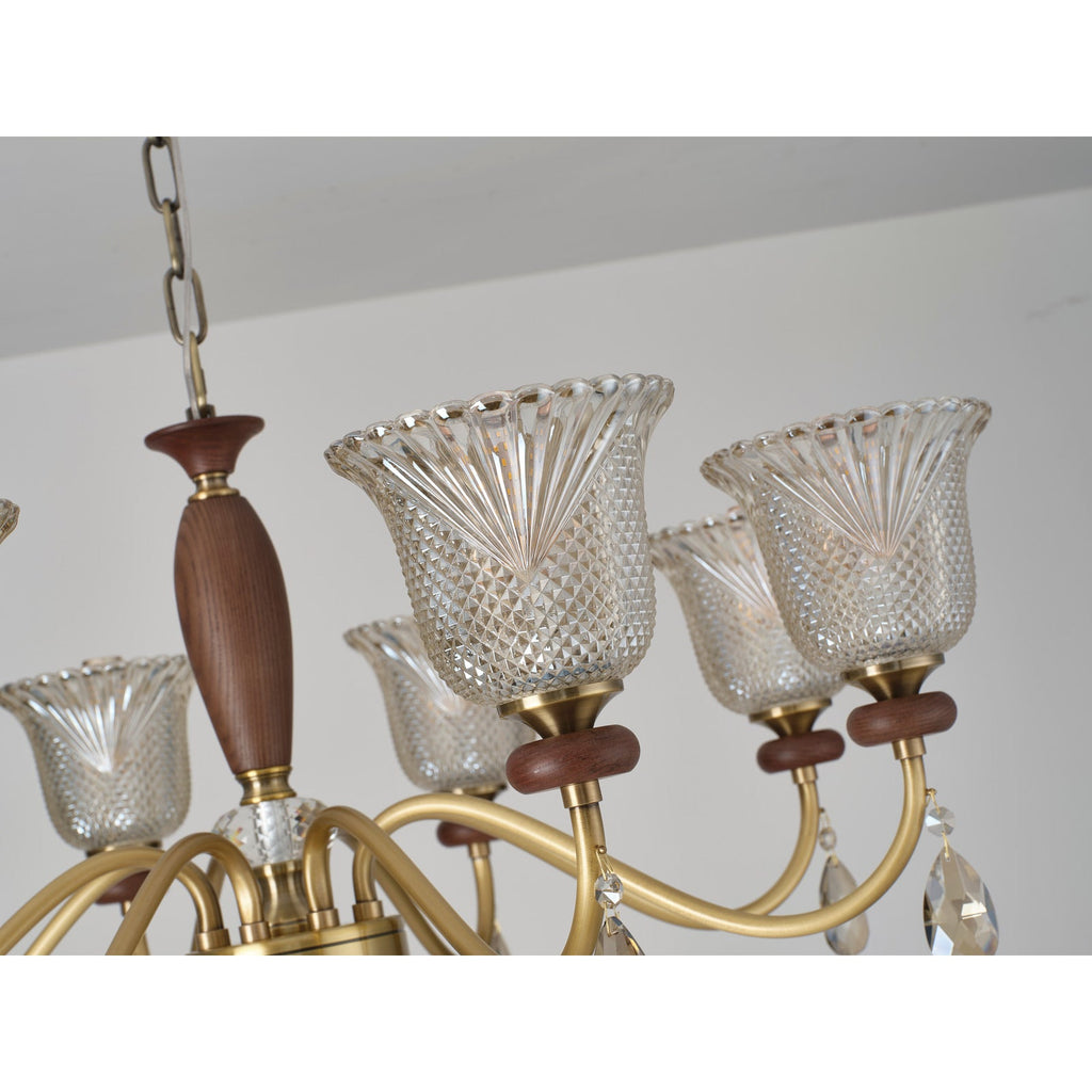 W&F Collection | Cognelle Cognac Glass and Ash Wood Chandelier