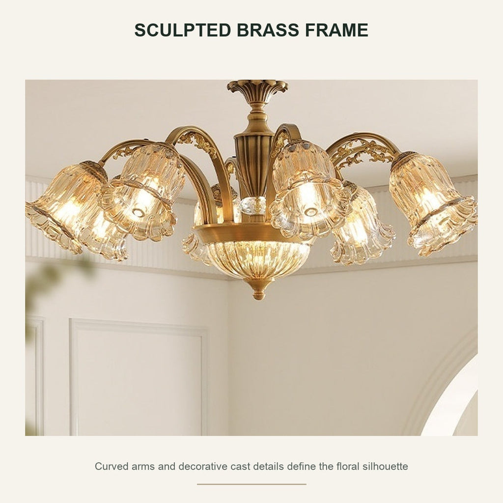 W&F Collection | Classic American Brass Floral Crystal Ceiling Lamp