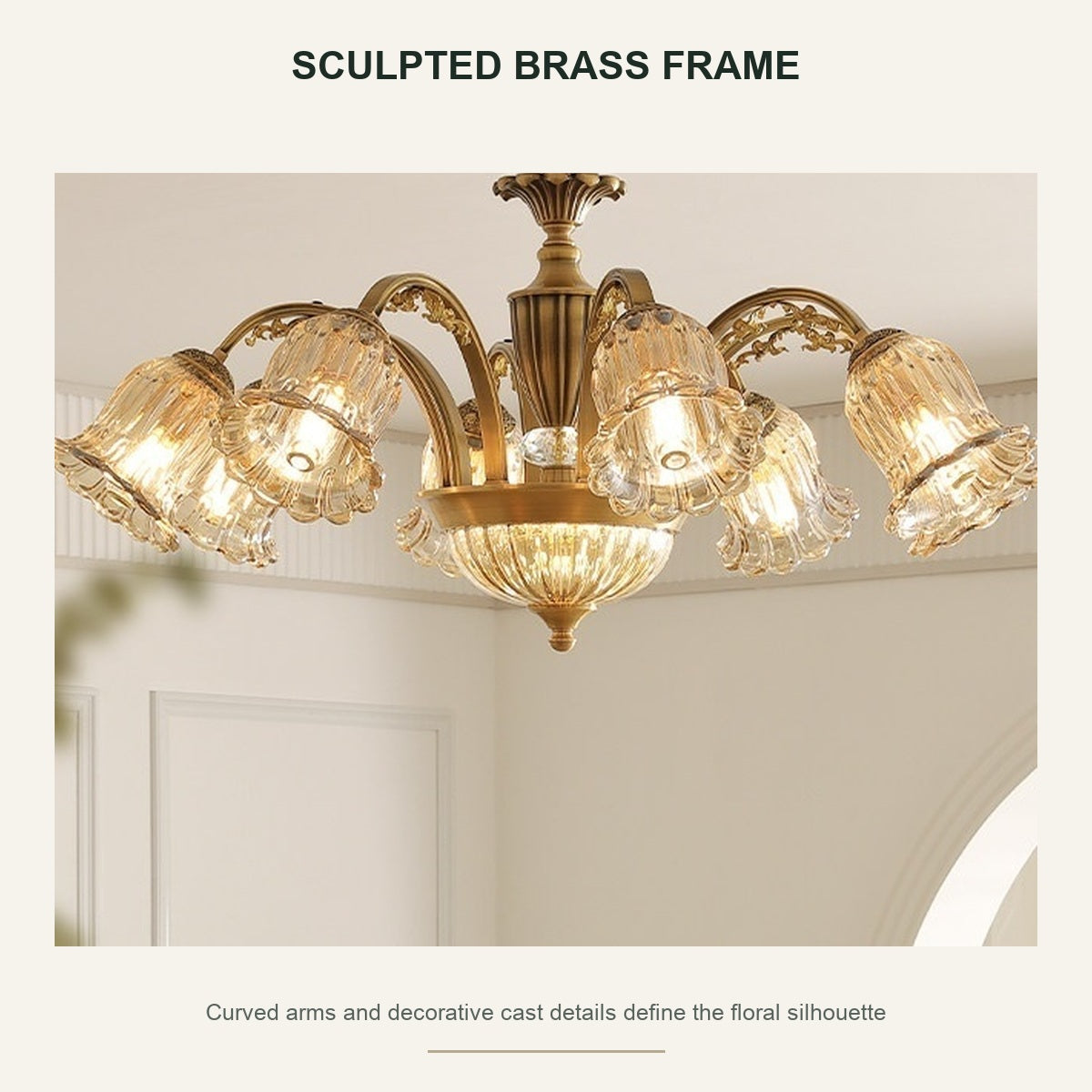 W&F Collection | Classic American Brass Floral Crystal Ceiling Lamp