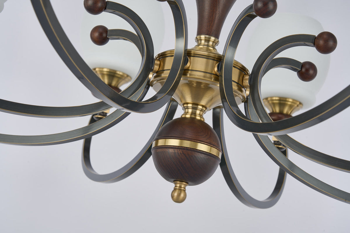 W&F Collection | Briarwood Ash Wood and Milk Glass Chandelier