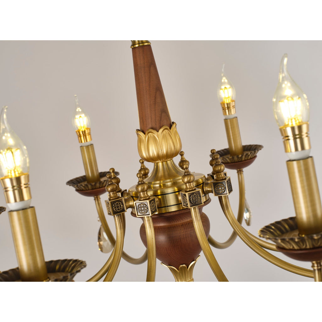 W&F Collection | Candelis Candle-Style Wood and Crystal Chandelier