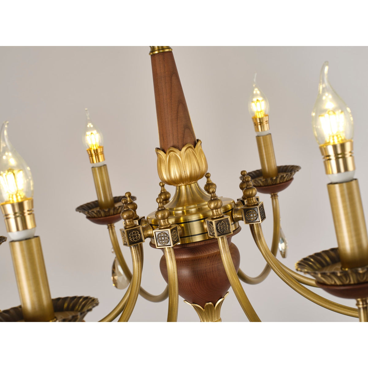 W&F Collection | Candelis Candle-Style Wood and Crystal Chandelier