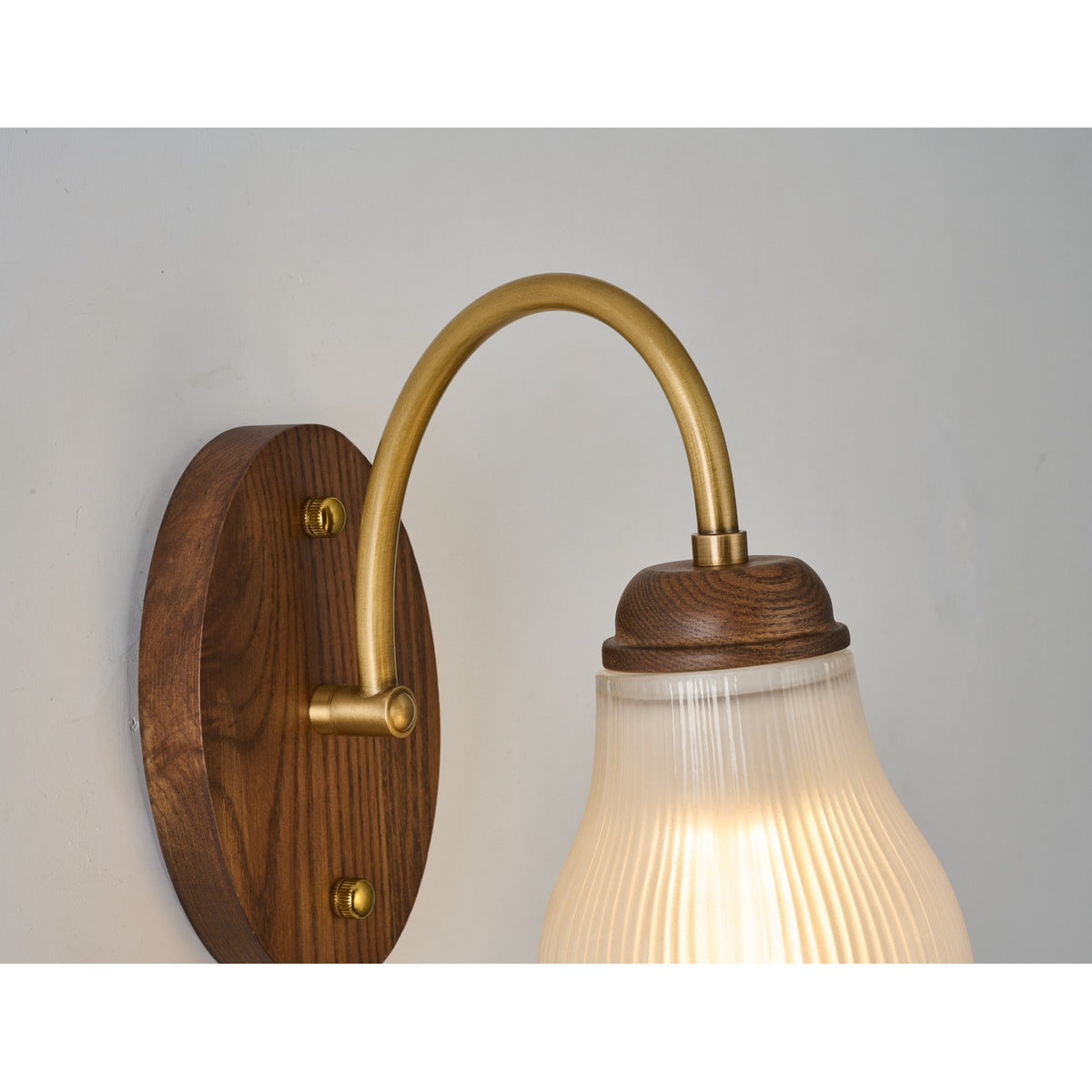 W&F Collection | Bellarune Ribbed Bell Glass and Walnut Wall Sconce
