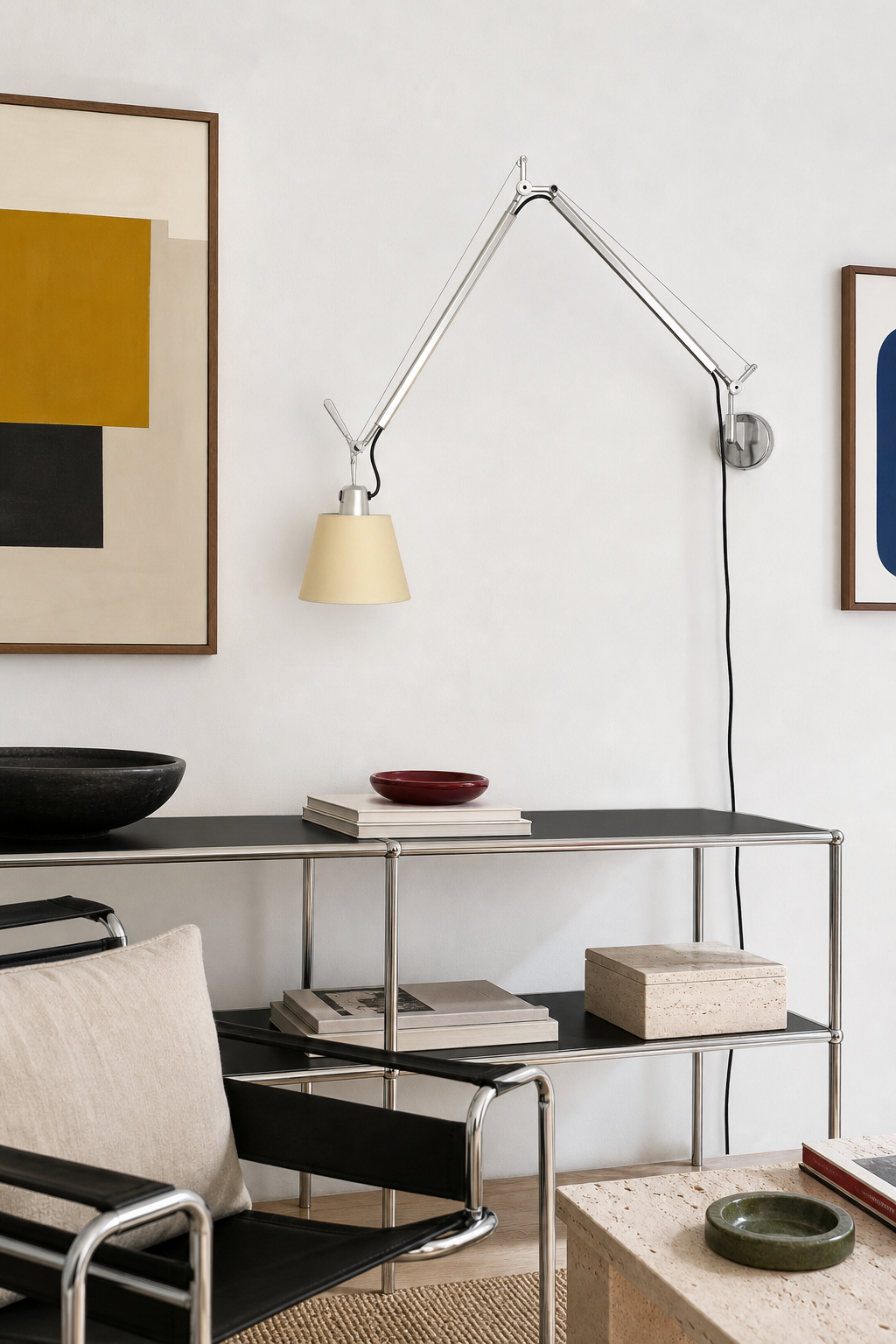 W&F Collection | Bauhaus Adjustable Parchment Swing Arm Wall Light