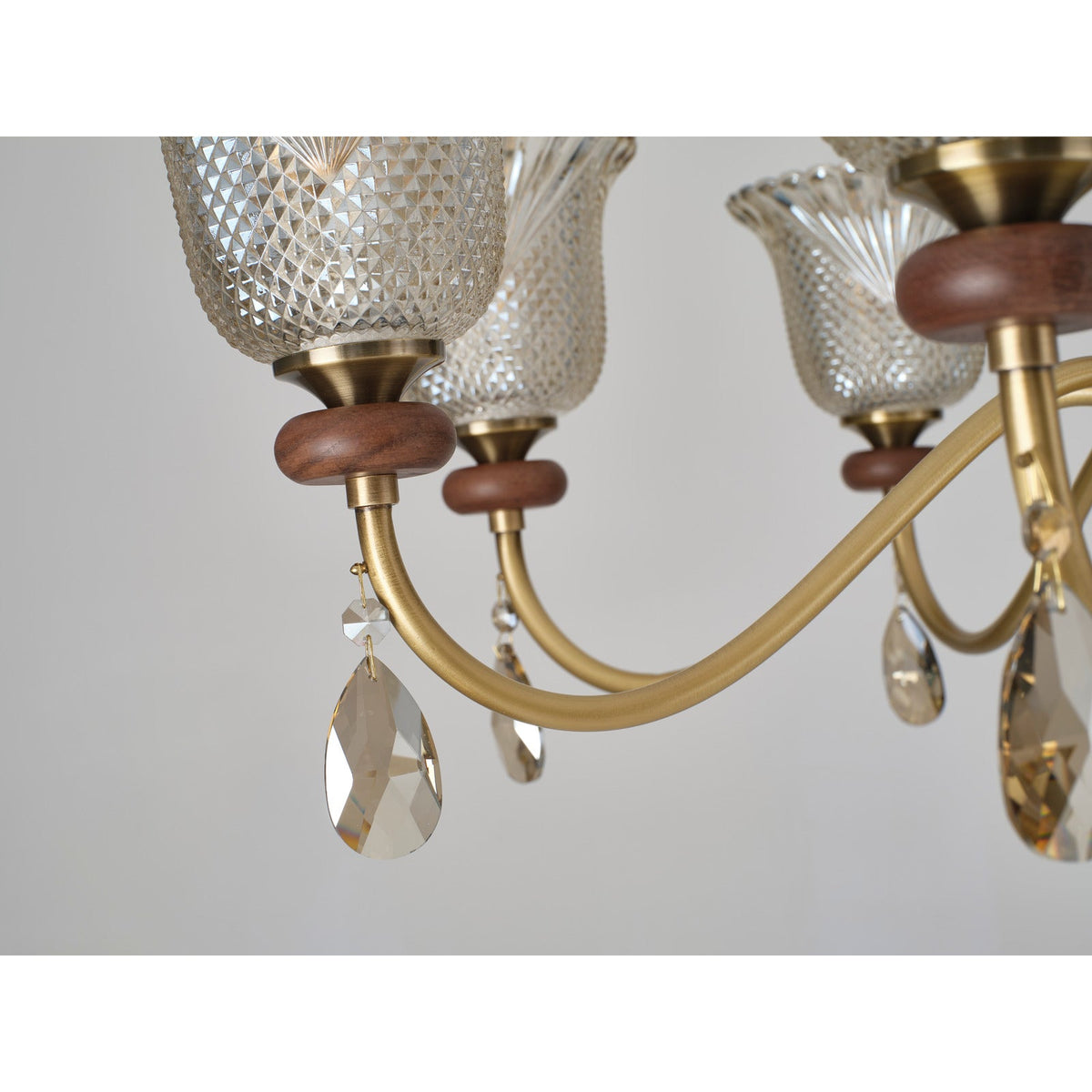 W&F Collection | Cognelle Cognac Glass and Ash Wood Chandelier