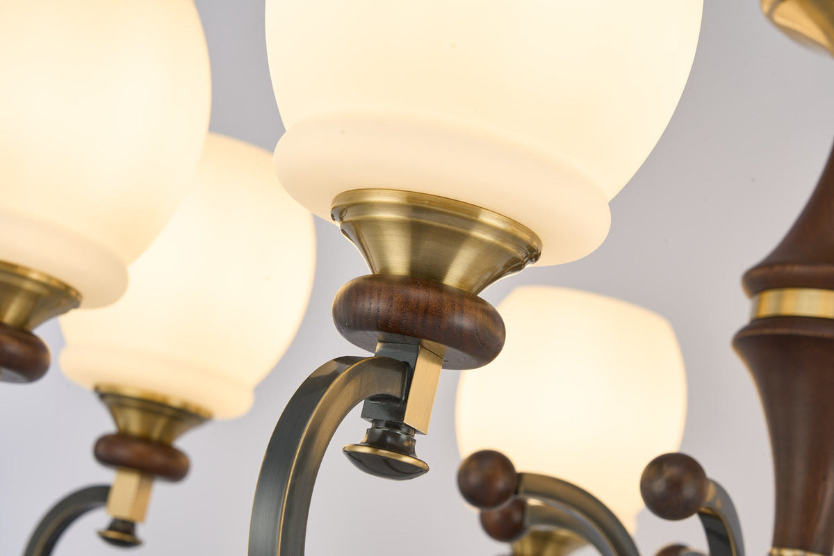 W&F Collection | Briarwood Ash Wood and Milk Glass Chandelier