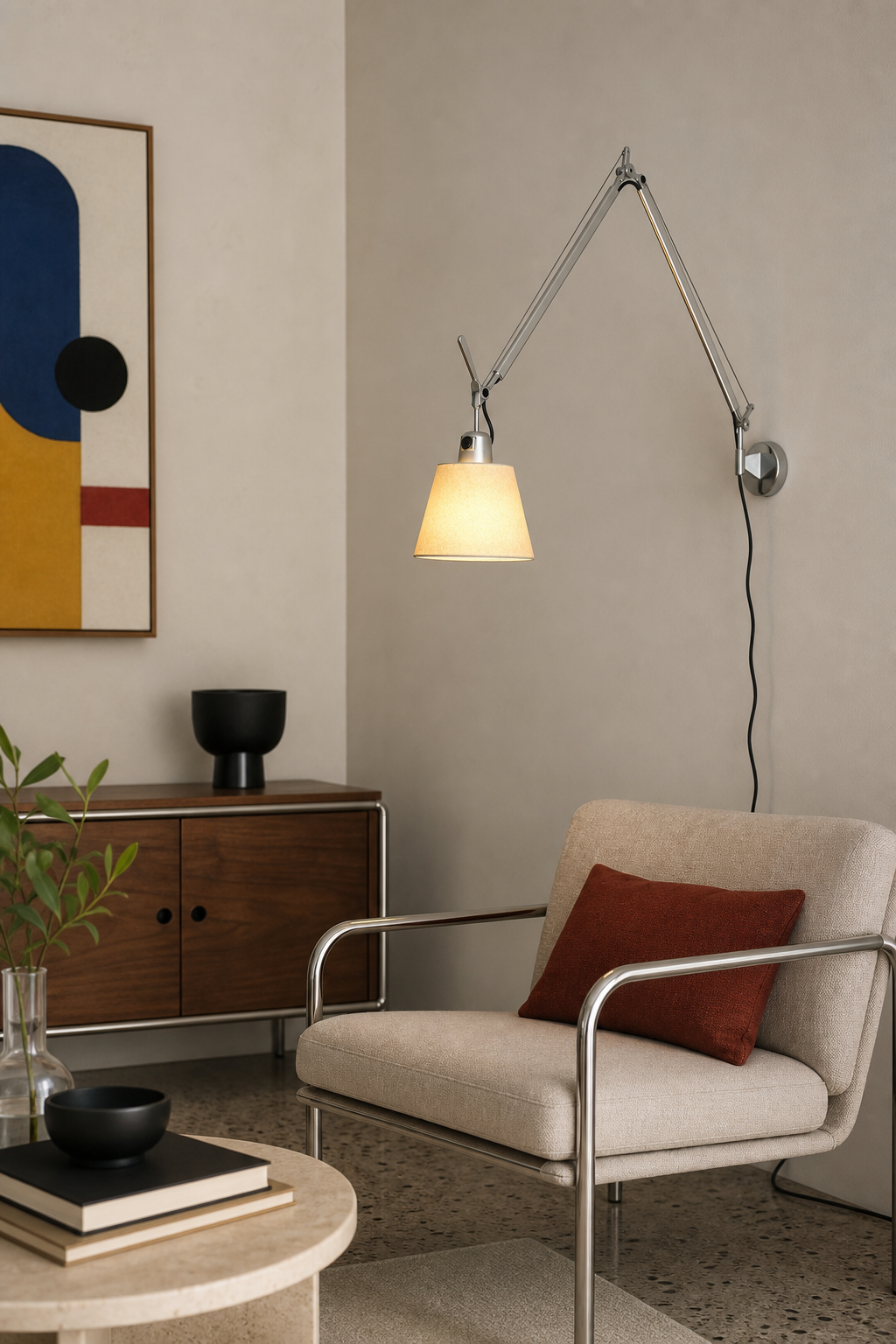W&F Collection | Bauhaus Adjustable Parchment Swing Arm Wall Light