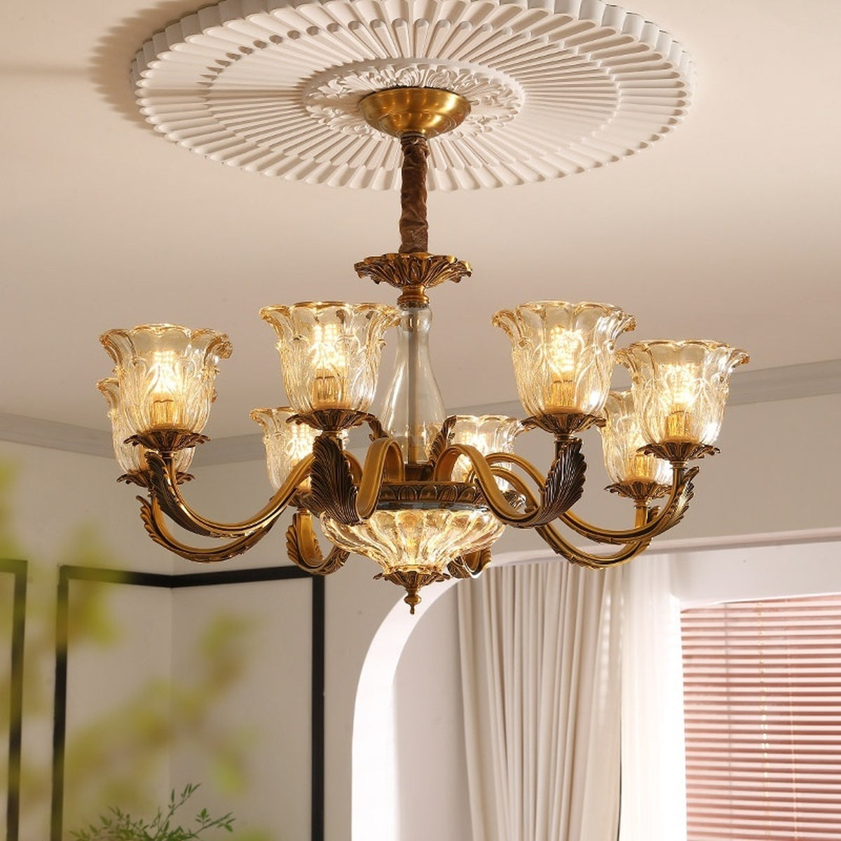 W&F Collection | Antique Brass Fluted Glass Chandelier
