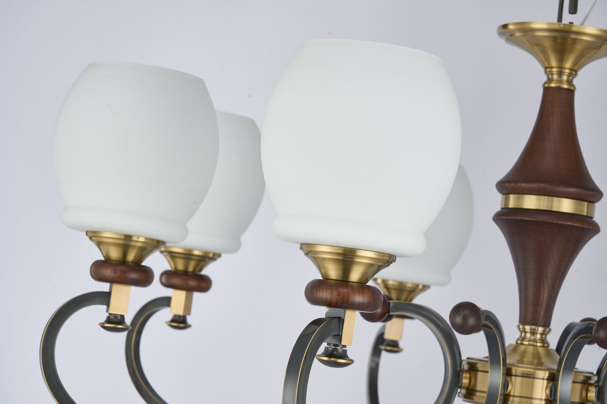 W&F Collection | Briarwood Ash Wood and Milk Glass Chandelier
