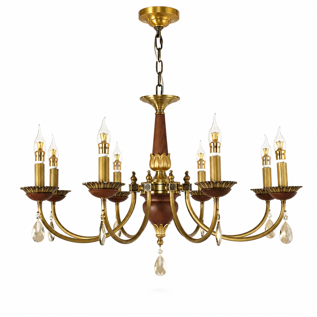 W&F Collection | Candelis Candle-Style Wood and Crystal Chandelier