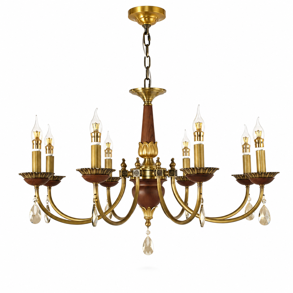 W&F Collection | Candelis Candle-Style Wood and Crystal Chandelier