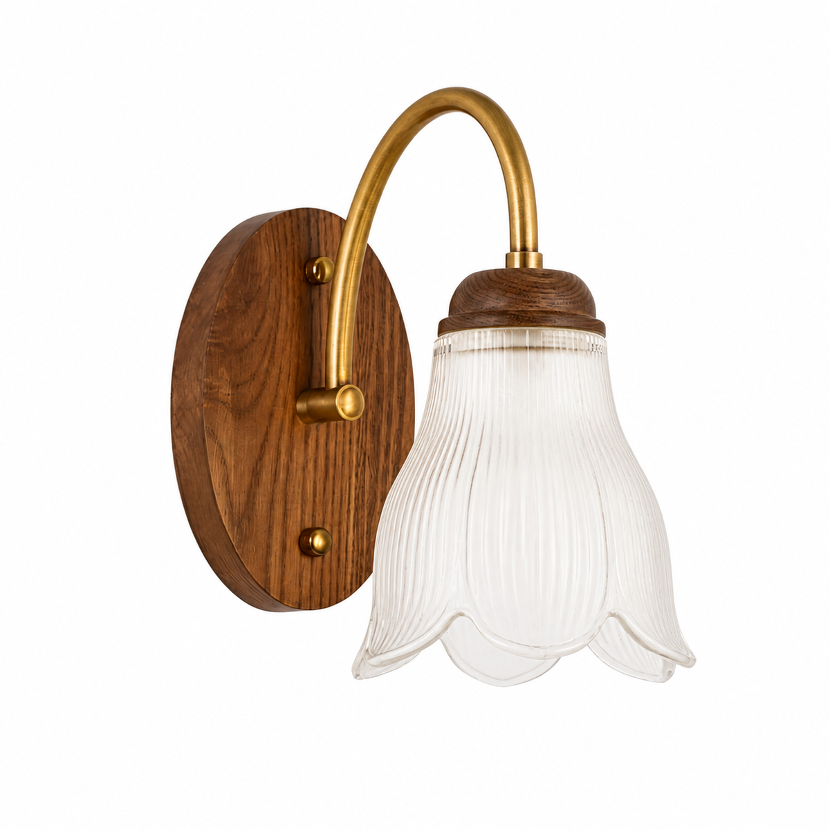 W&F Collection | Bellarune Ribbed Bell Glass and Walnut Wall Sconce
