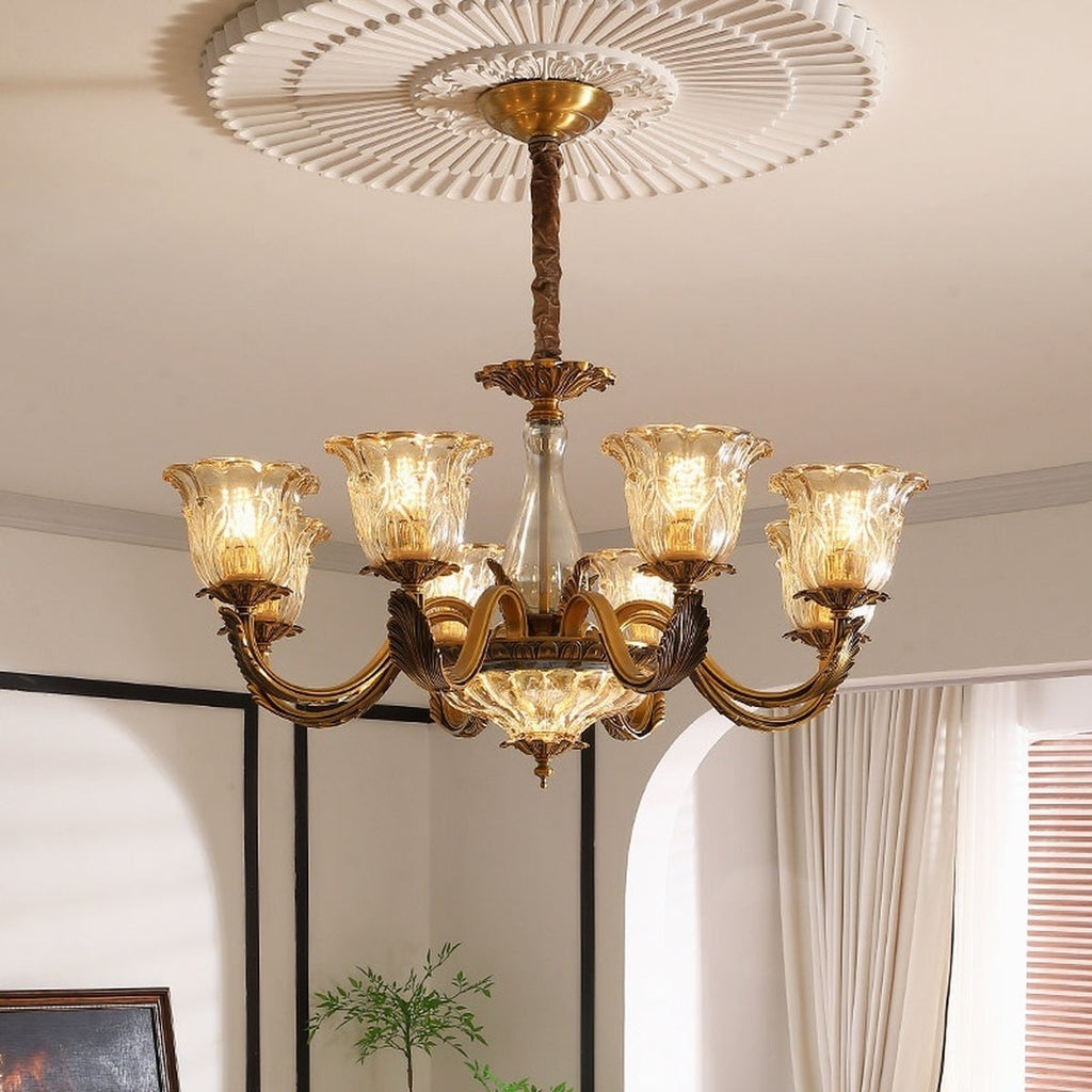 W&F Collection | Antique Brass Fluted Glass Chandelier