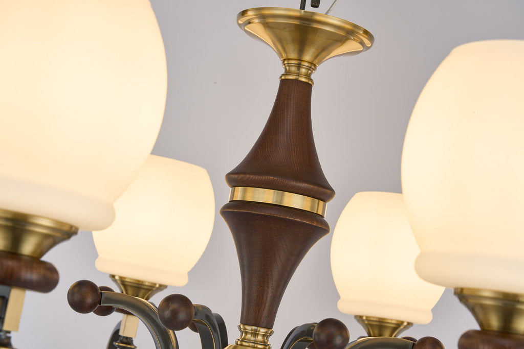 W&F Collection | Briarwood Ash Wood and Milk Glass Chandelier
