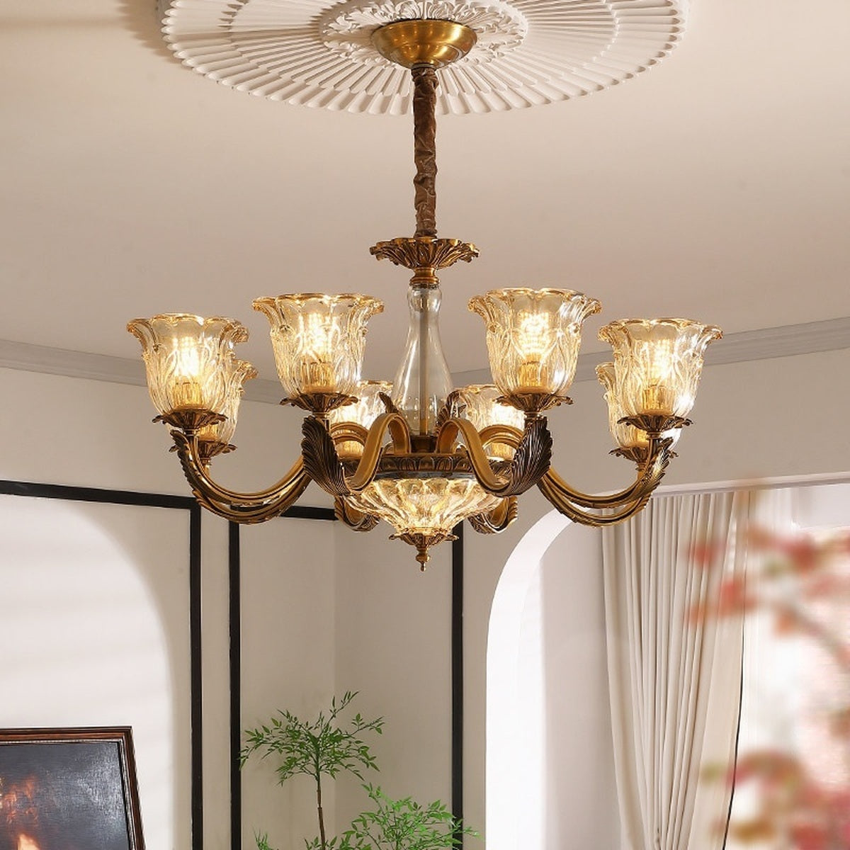 W&F Collection | Antique Brass Fluted Glass Chandelier
