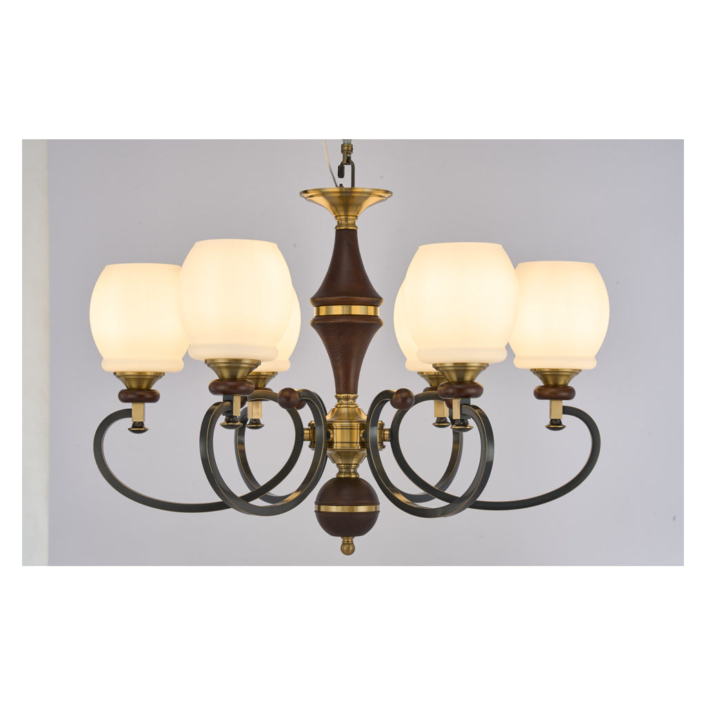 W&F Collection | Briarwood Ash Wood and Milk Glass Chandelier