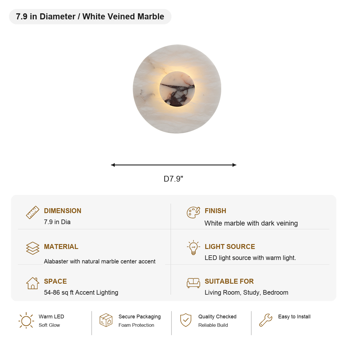 W&F Collection | Alabaster and Marble Round Wall Sconce